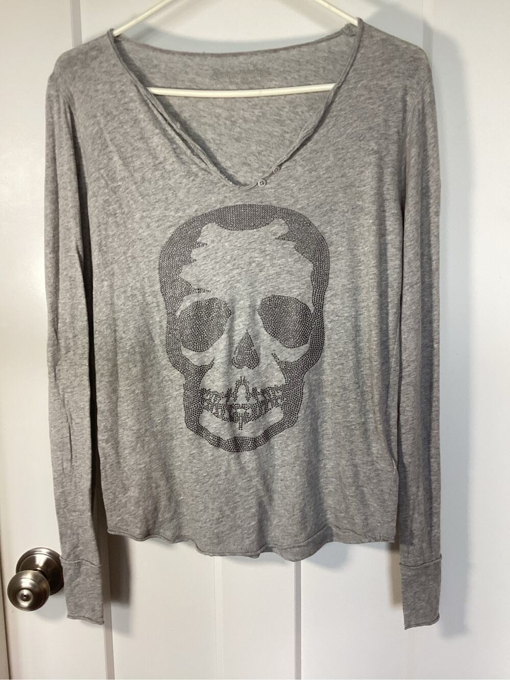 Zadig & Voltaire gray XS Oversized Henley Skull Top womens size xs